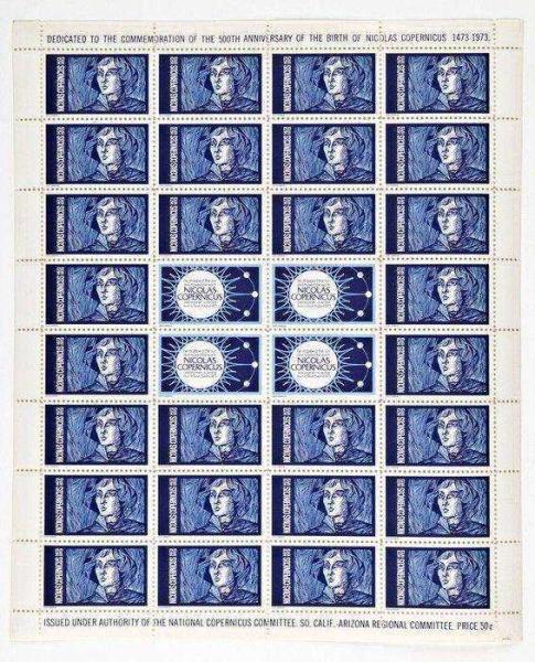 Leon Kawecki, Arkusz znaczków zaprojektowanych z okazji 500. rocznicy urodzin Mikołaja Kopernika, 1973