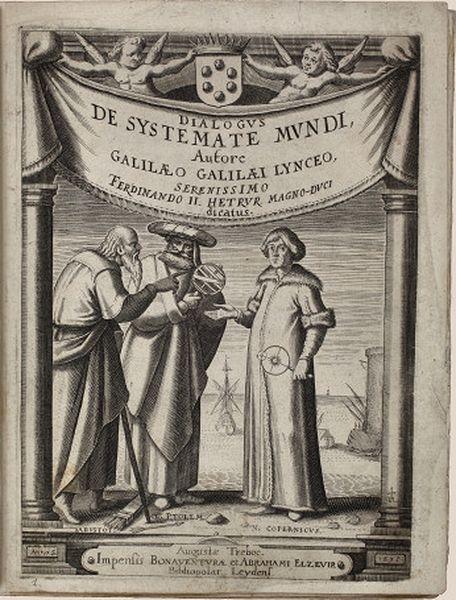 Kopernik w rozmowie z Arystotelesem i Ptolemeuszem. Rycina z książki Galileusza Dialogus de systemate mundi z 1636 r.