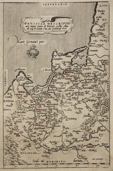 Mapa Prus sporządzona przez Henryka Zella, zamieszczona w atlasie Abrahama Orteliusa wydanym w Antwerpii w 1573 r. WBP-Książnica Kopernikańska.