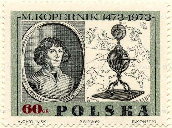 H. Chylinski, engraved E. Konecki, Postage stamp No. 1779 from the series „500. anniversary of the birth of Nicolaus Copernicus”, June 26, 1969