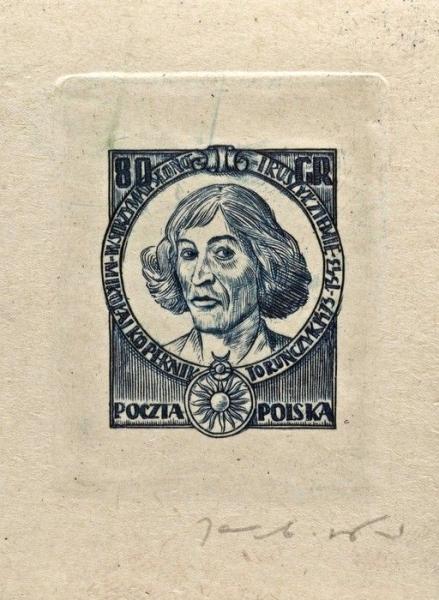Wojciech Jakubowski, Abandoned design of a postage stamp for the International Year of Copernicus, 1952